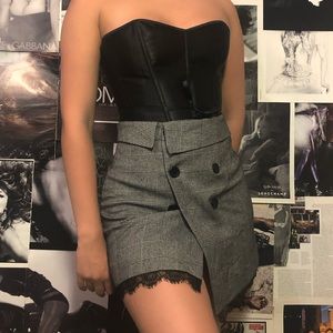 Black and grey Plaid lace trim mini skirt